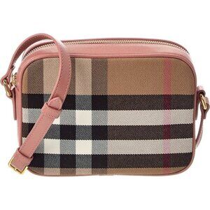 Burberry Check Leather Canvas Small Camera Bag Dark Rosewood 8114073